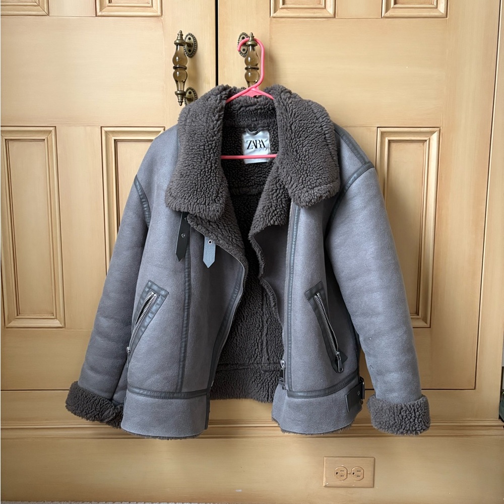 Zara Taupe Faux-Shearling Coat, Women’s Medium